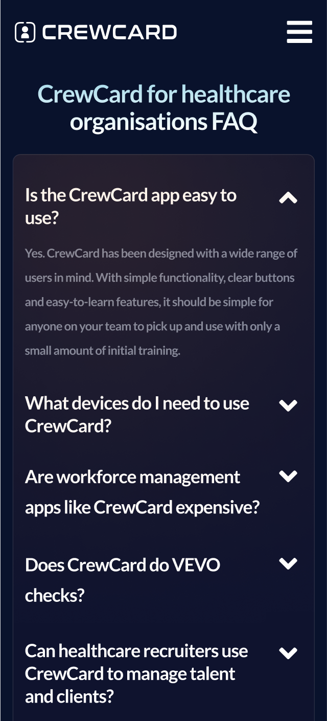 FAQ Section crewcard website