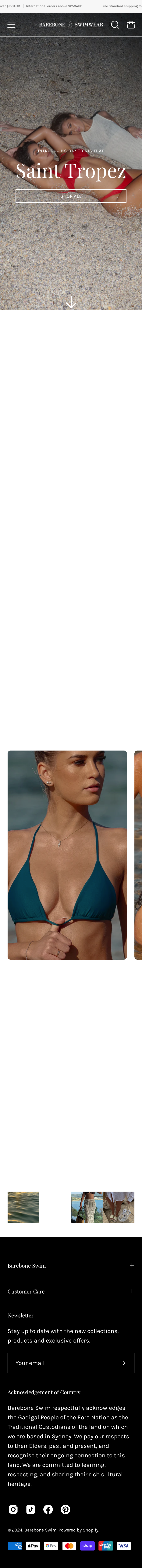 Home Page of Barebone Swimwear's Website