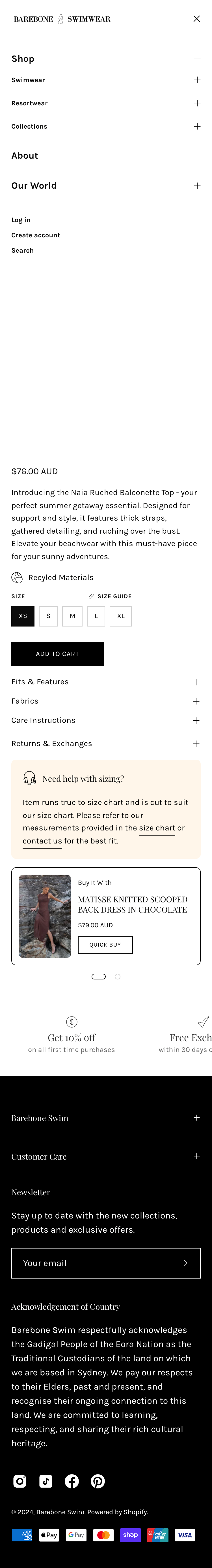 Responsive Menu Drawer Barebone Swimwear's Website